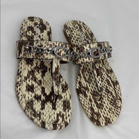 Coach Sz 5B Snake Embossed Leather Flat Sandals - Picture 1 of 5
